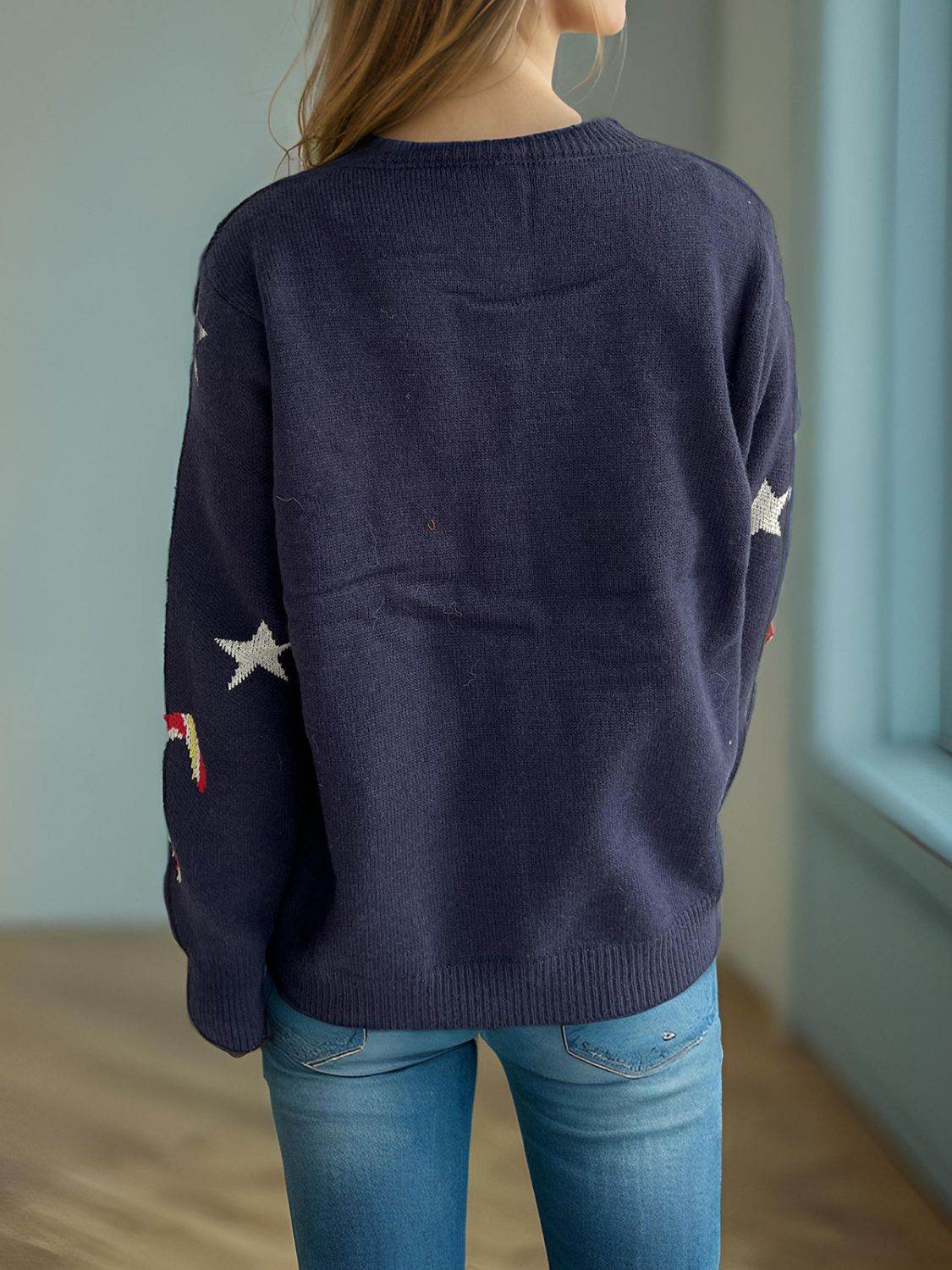 Candy Cane & Star Button Down Long Sleeve Cardigan - Delanoir