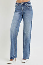 RISEN Full Size High Rise Straight Leg Jeans with Pockets - Delanoir