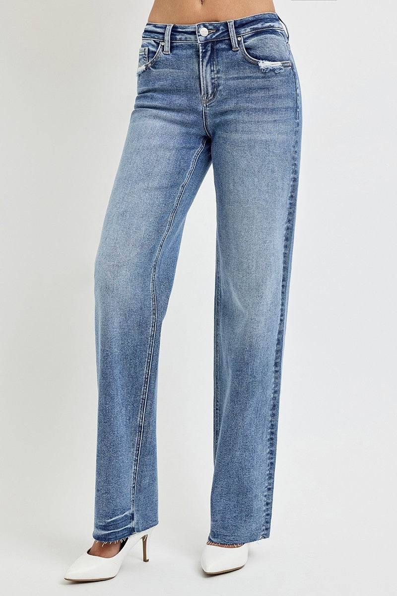 RISEN Full Size High Rise Straight Leg Jeans with Pockets - Delanoir
