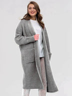 Pocketed Open Front Long Sleeve Longline Cardigan - Delanoir