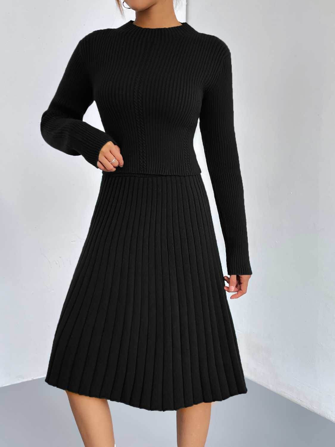 Rib-Knit Sweater and Skirt Set - Delanoir
