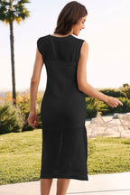 Slit Round Neck Sleeveless Sweater Dress - Delanoir