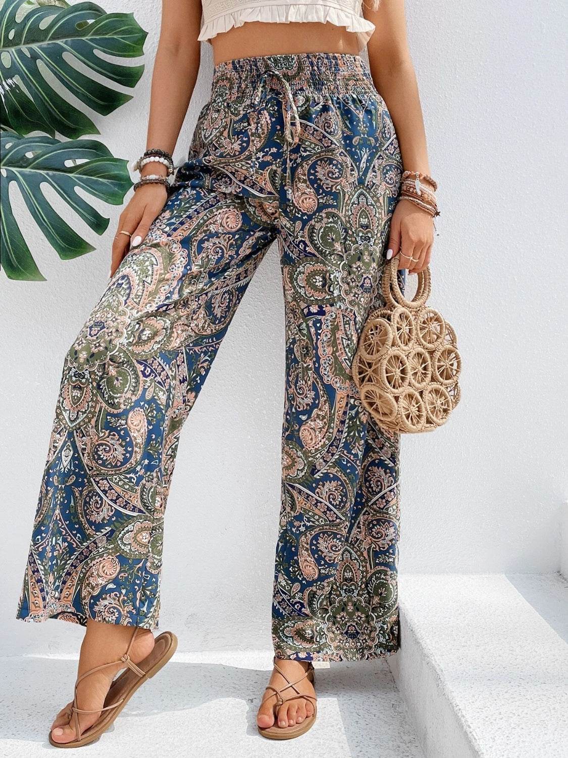 Printed Wide Leg Pants - Delanoir