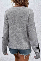 Star Round Neck Dropped Shoulder Sweater - Delanoir