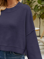 Round Neck Lantern Sleeve Sweater - Delanoir