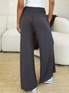 Double Take Full Size Smocked Wide Waistband Wide Leg Pants - Delanoir