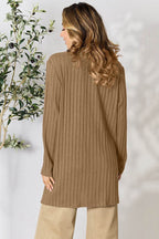Basic Bae Full Size Ribbed Open Front Cardigan with Pockets - Delanoir