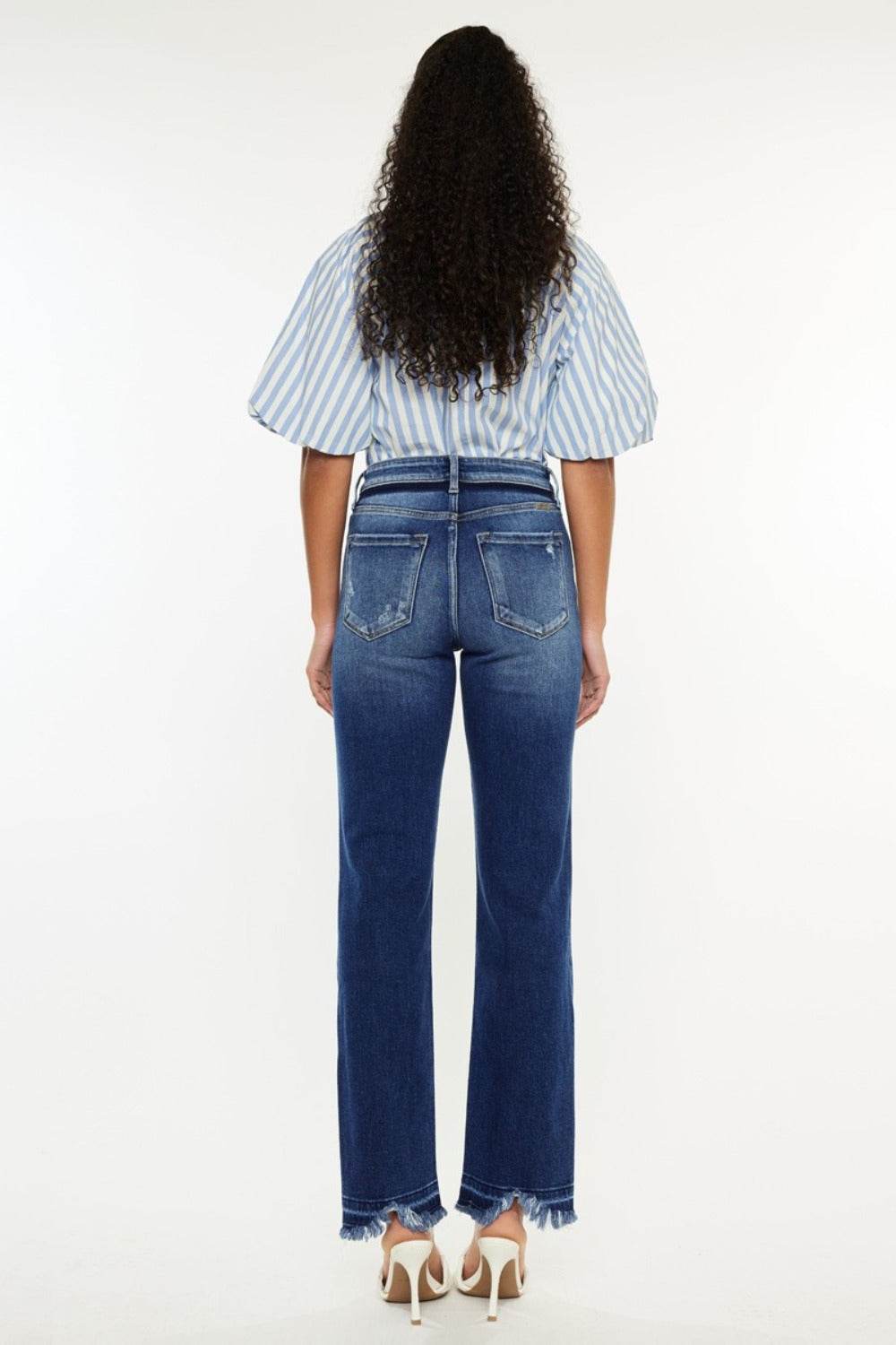 Kancan High Rise Distressed Slim Straight Jeans - Delanoir