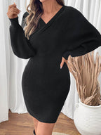 Perfee Surplice Long Sleeve Sweater Dress - Delanoir