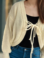 Tied Dropped Shoulder Long Sleeve Cardigan - Delanoir