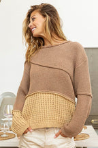 BiBi Texture Detail Contrast Drop Shoulder Sweater - Delanoir