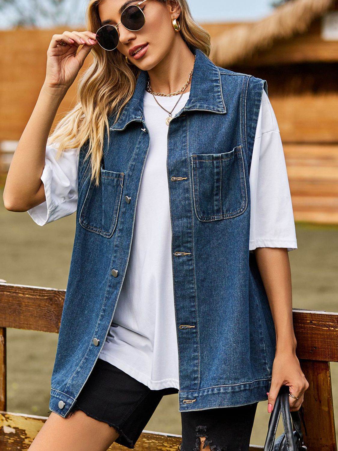 Button Down Denim Vest - Delanoir