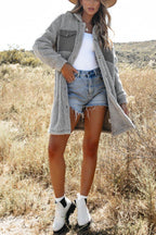 Collared Neck Long Sleeve Longline Teddy Jacket - Delanoir