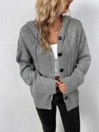 Button-Down Long Sleeve Hooded Sweater - Delanoir