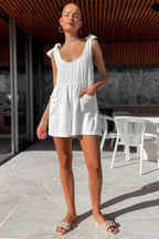 Full Size Scoop Neck Tie Shoulder Romper - Delanoir