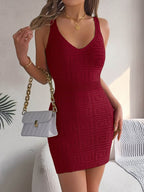 V-Neck Wide Strap Sweater Dress - Delanoir
