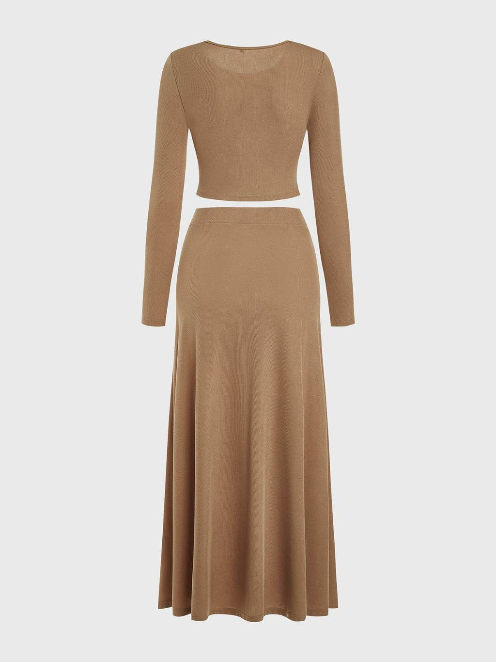 Round Neck Long Sleeve Top and Skirt Set - Delanoir