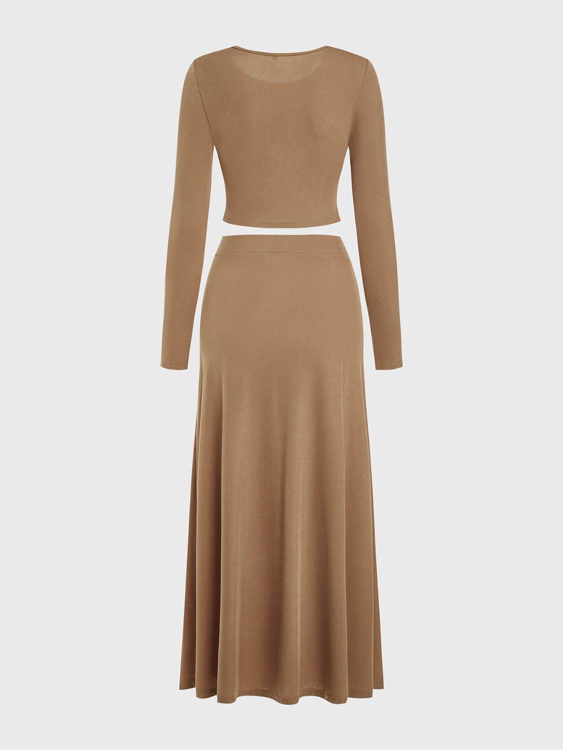 Round Neck Long Sleeve Top and Skirt Set - Delanoir