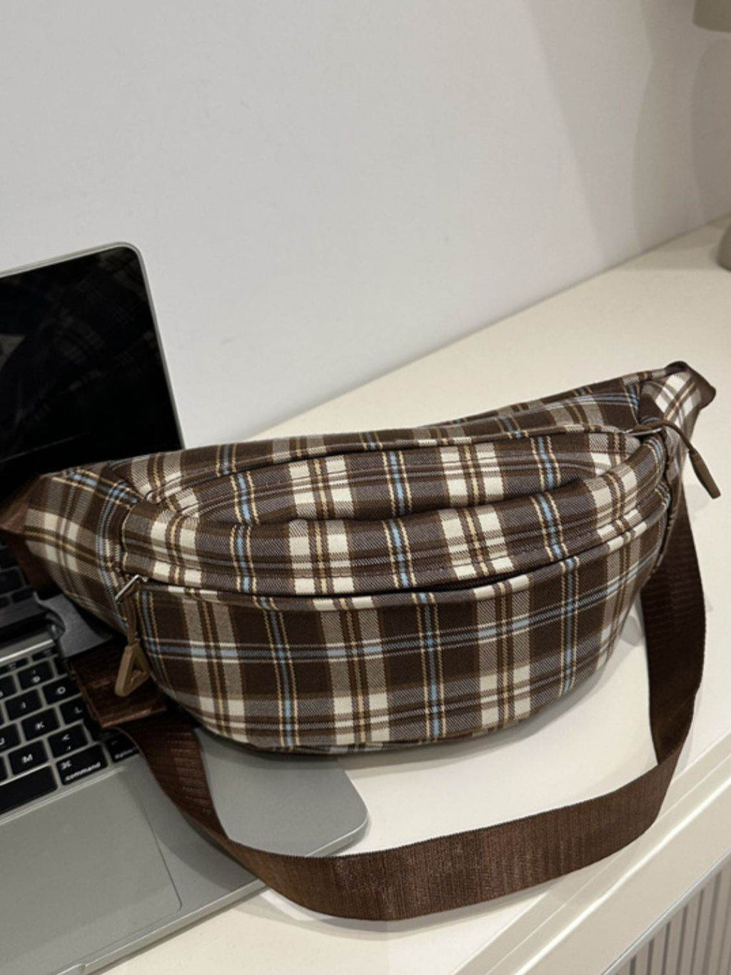 Plaid Adjustable Strap Crossbody Bag - Delanoir