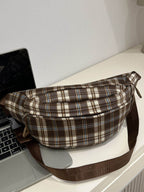 Plaid Adjustable Strap Crossbody Bag - Delanoir