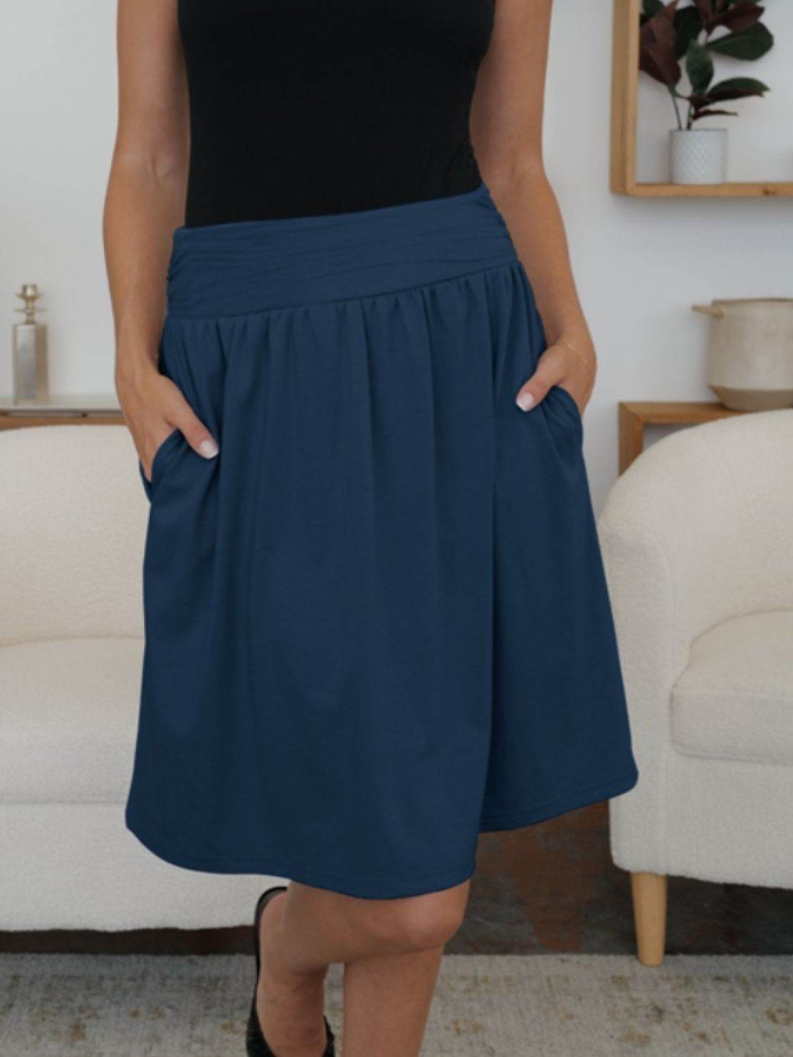 FAM-FAM Elastic Waist Skirt with Pockets - Delanoir