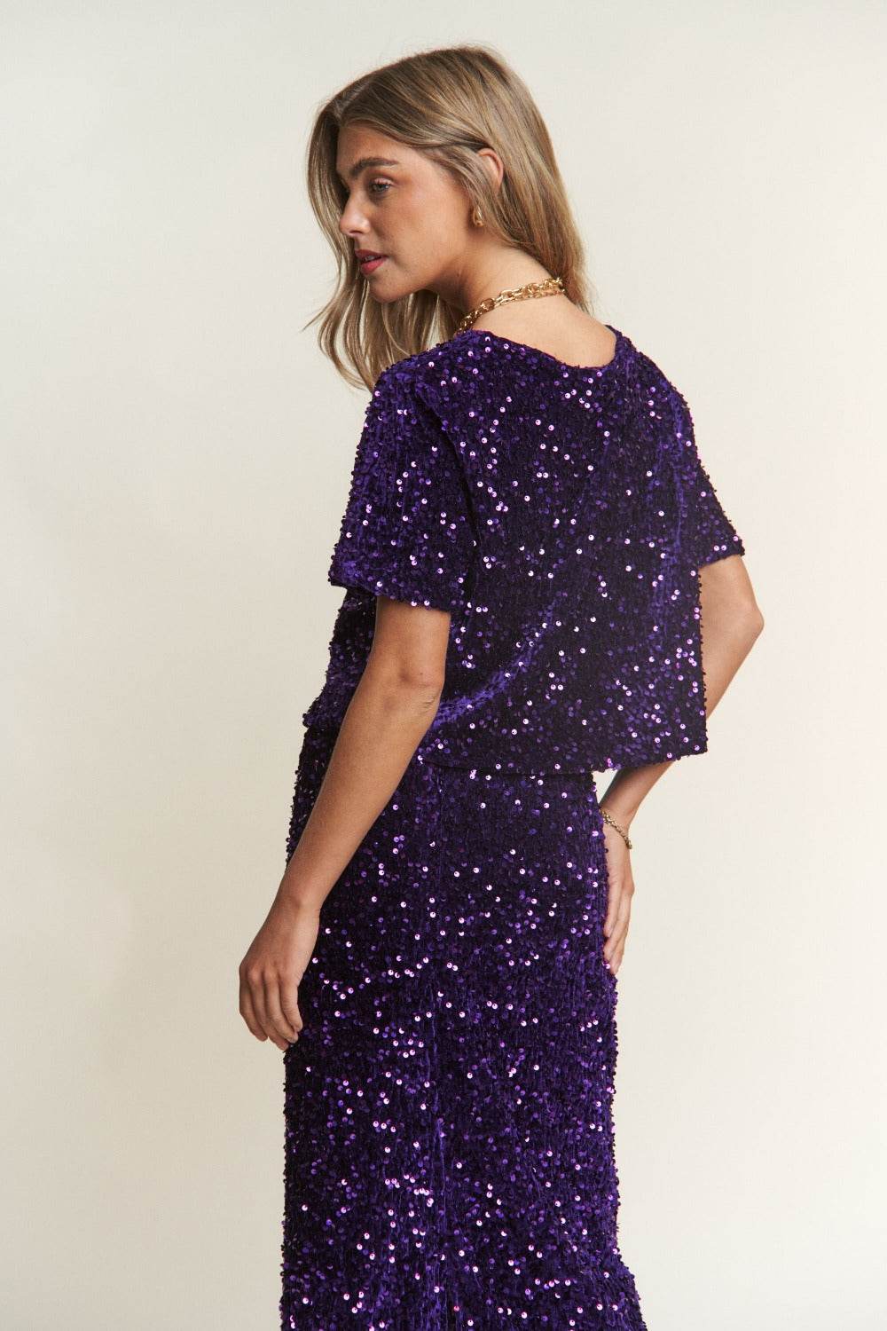 J.NNA Sequin Short Sleeve Crop T-Shirt - Delanoir