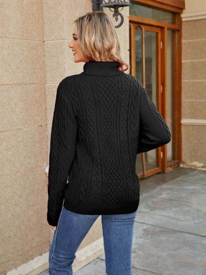 Cable-Knit Mock Neck Sweater - Delanoir