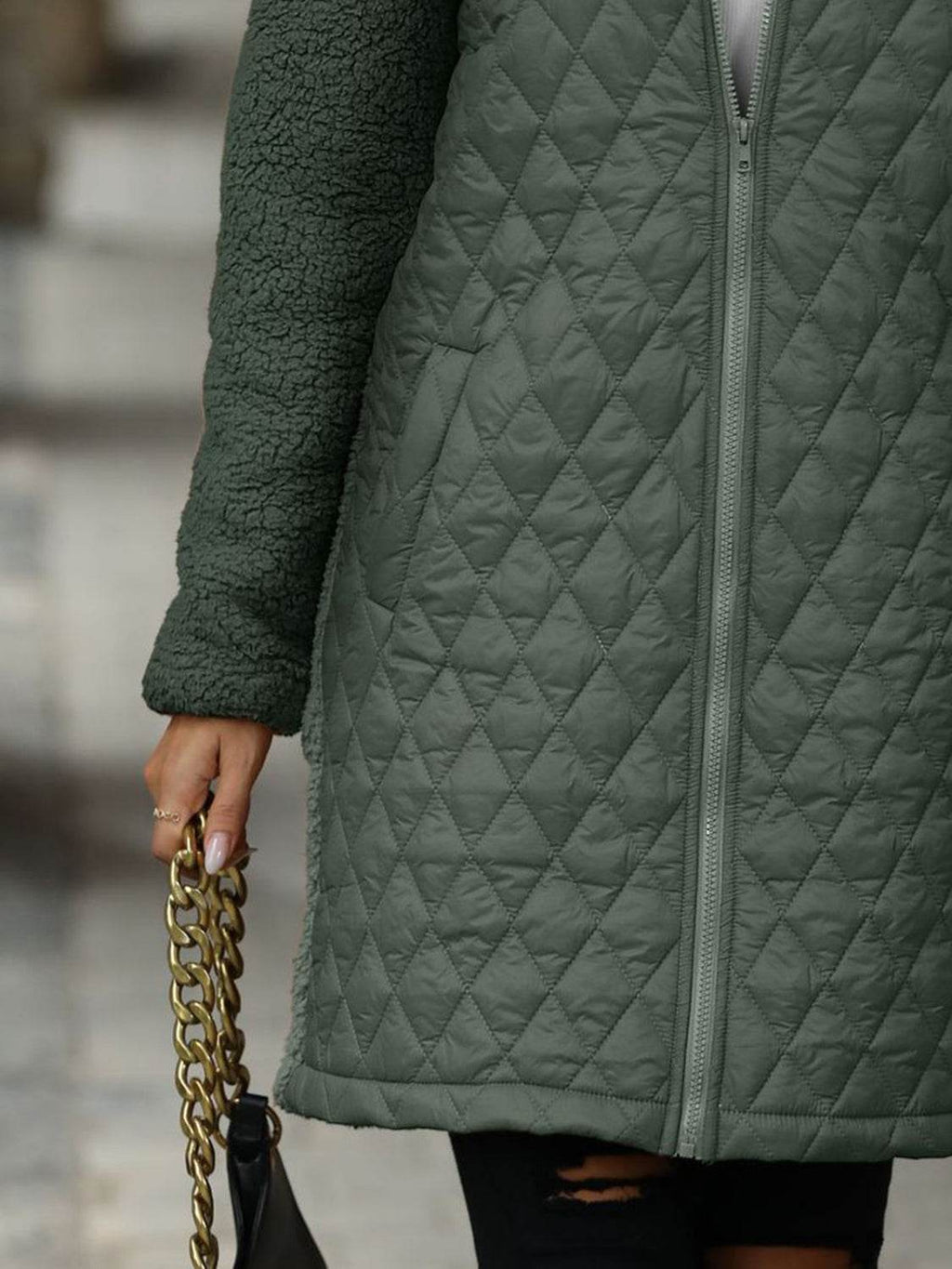 Texture Zip Up Long Sleeve Hooded Coat - Delanoir