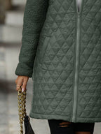 Texture Zip Up Long Sleeve Hooded Coat - Delanoir