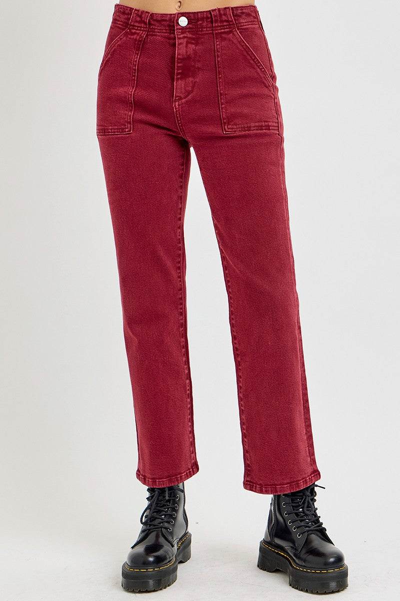 RISEN Full Size High Rise Straight Jeans with Patch Pockets - Delanoir