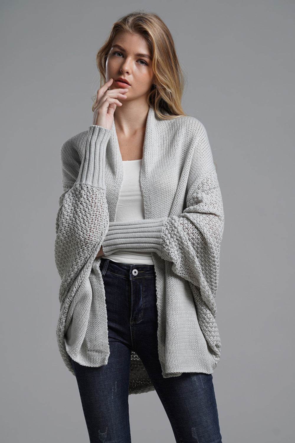 Open Front Batwing Sleeve Cardigan - Delanoir