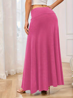 Solid Elastic Waist Maxi Skirt - Delanoir
