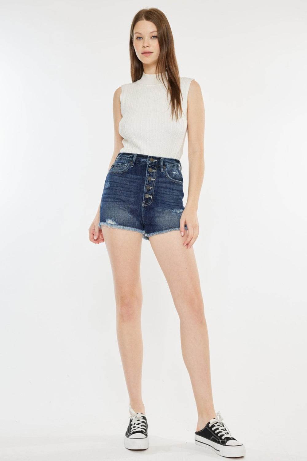 Kancan Raw Hem Button Fly Denim Shorts - Delanoir