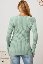 Basic Bae Full Size Ribbed V-Neck Long Sleeve T-Shirt - Delanoir