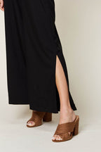 Double Take Full Size V-Neck Tied Side Slit Jumpsuit - Delanoir