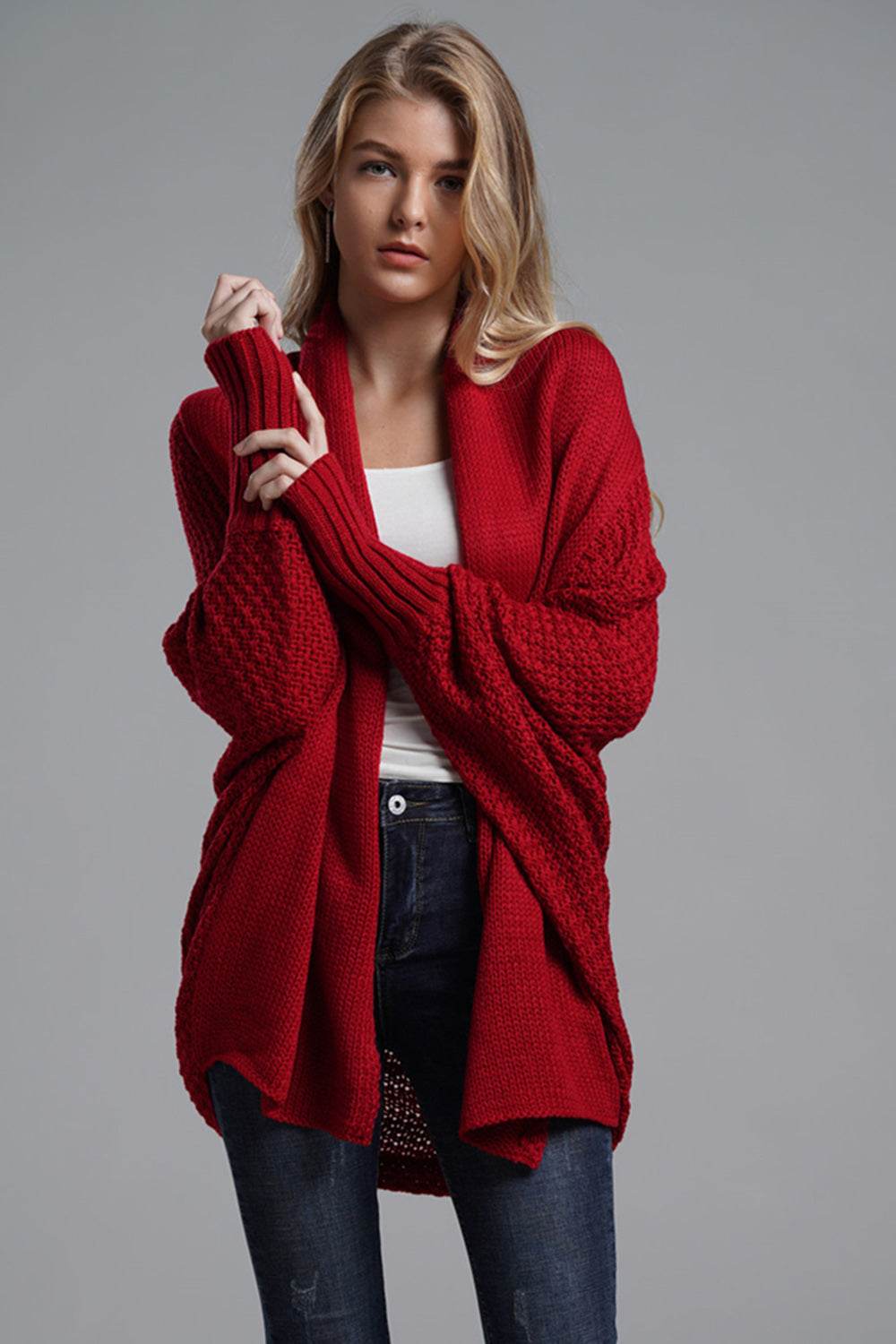 Open Front Batwing Sleeve Cardigan - Delanoir