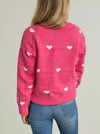 Heart Round Neck Zip Up Cardigan - Delanoir