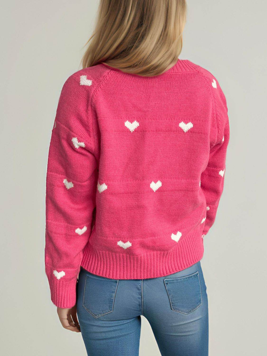 Heart Round Neck Zip Up Cardigan - Delanoir