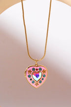 Rhinestone Decor Heart Box Pendant Necklace - Delanoir