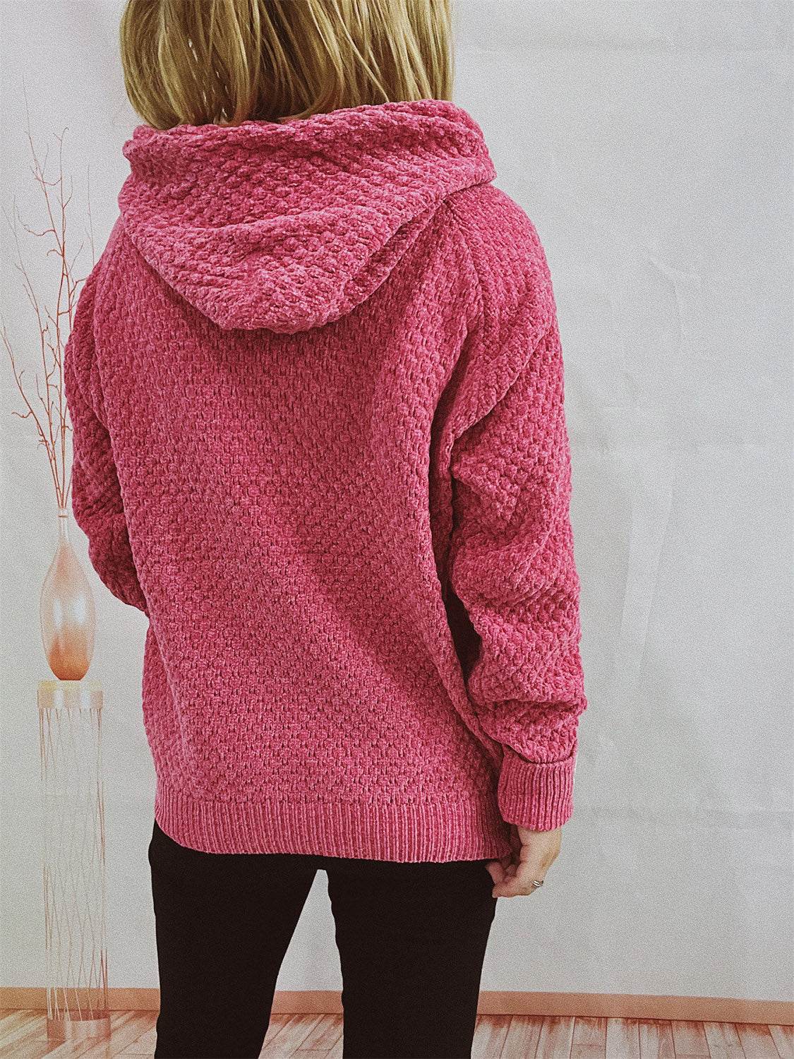 Drawstring Long Sleeve Hooded Sweater - Delanoir