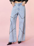 Studded Star Straight Jeans with Pockets - Delanoir