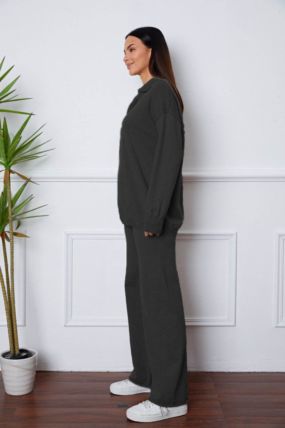 Dropped Shoulder Sweater and Long Pants Set - Delanoir