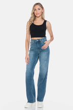 Judy Blue Full Size Tummy Control Cut Raw Hem Straight Jeans - Delanoir