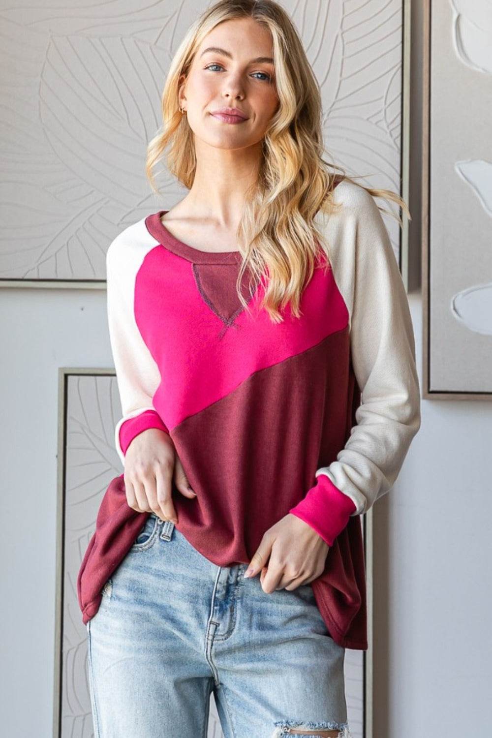 HOPELY Color Block Long Sleeve T-Shirt - Delanoir