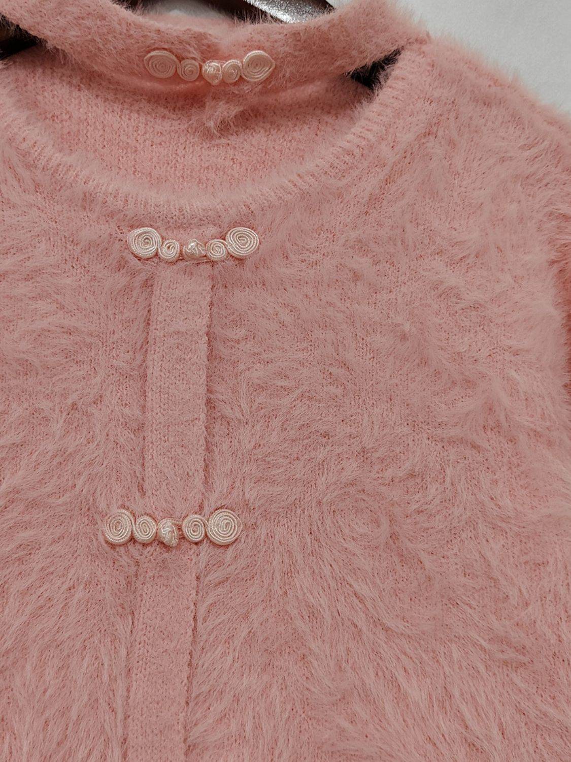 Cutout Knot Button Long Sleeve Cardigan - Delanoir