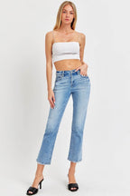 RISEN Full Size Low Rise Crop Slim Straight Jeans - Delanoir