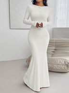 Devine Backless Round Neck Long Sleeve Maxi Dress - Delanoir