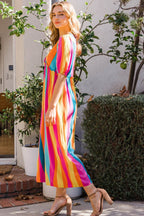 ODDI Full Size Striped Puff Sleeve Wide Leg Jumpsuit - Delanoir