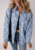 Raw Hem Star Collared Neck Denim Top - Delanoir