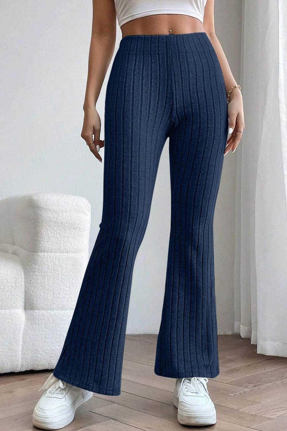 Basic Bae Full Size Ribbed High Waist Flare Pants - Delanoir